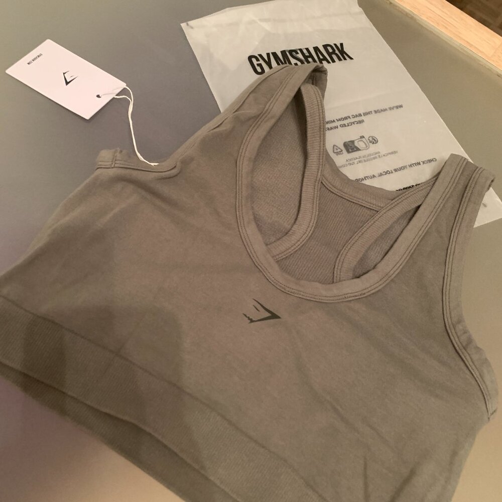 BNWT GYMSHARK Ribbed Cotton Seamless Body Fit Tank BASE GREEN SZ S - Picture 7 of 8